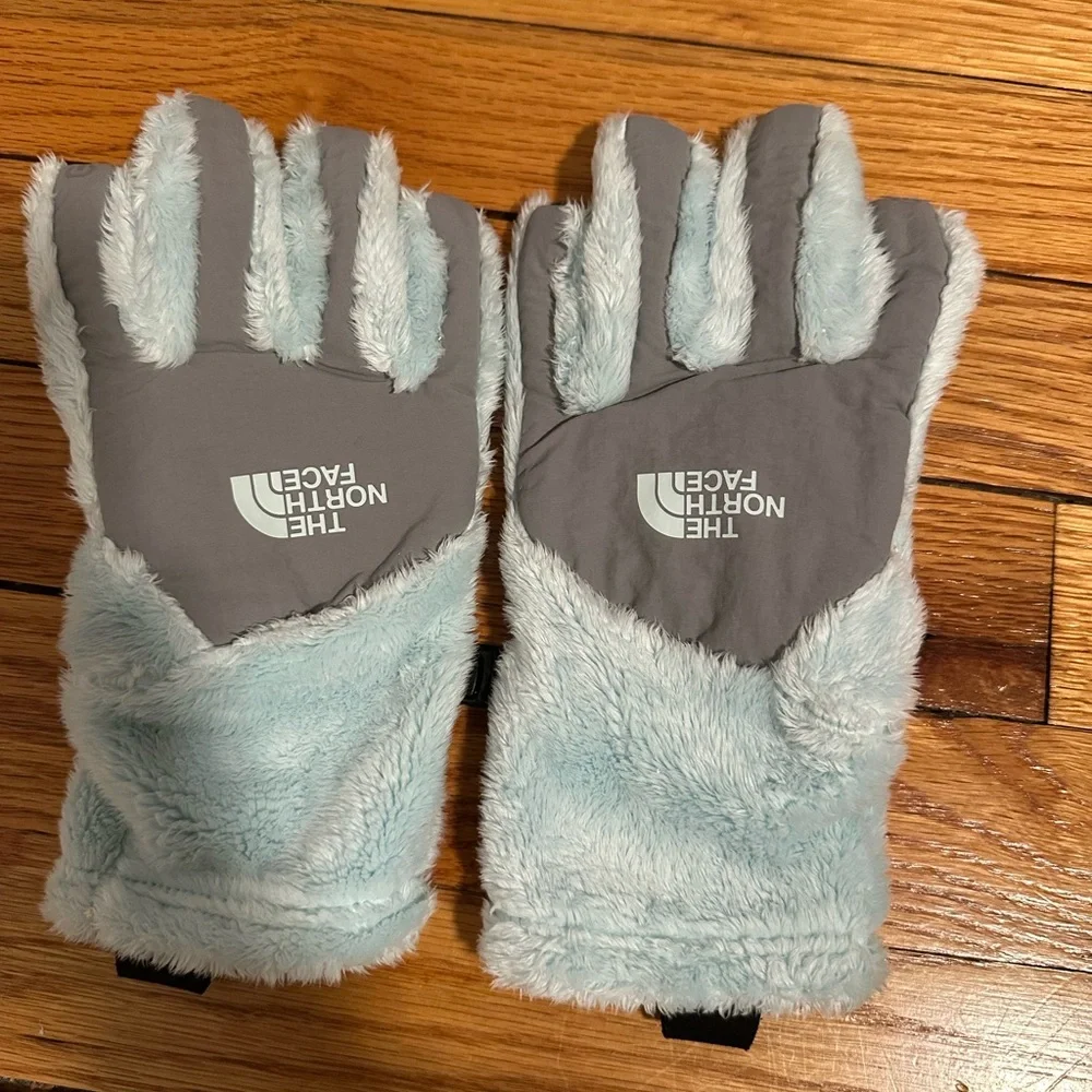 The North Face Light Blue and Gray Fleece Gloves